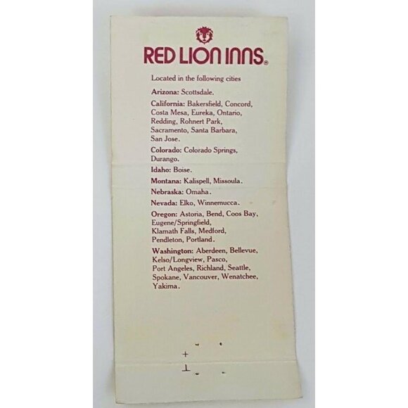 Matchbook Cover Red Lion Inns Gold Foil 21 Locations 30 Strike - Picture 5 of 5